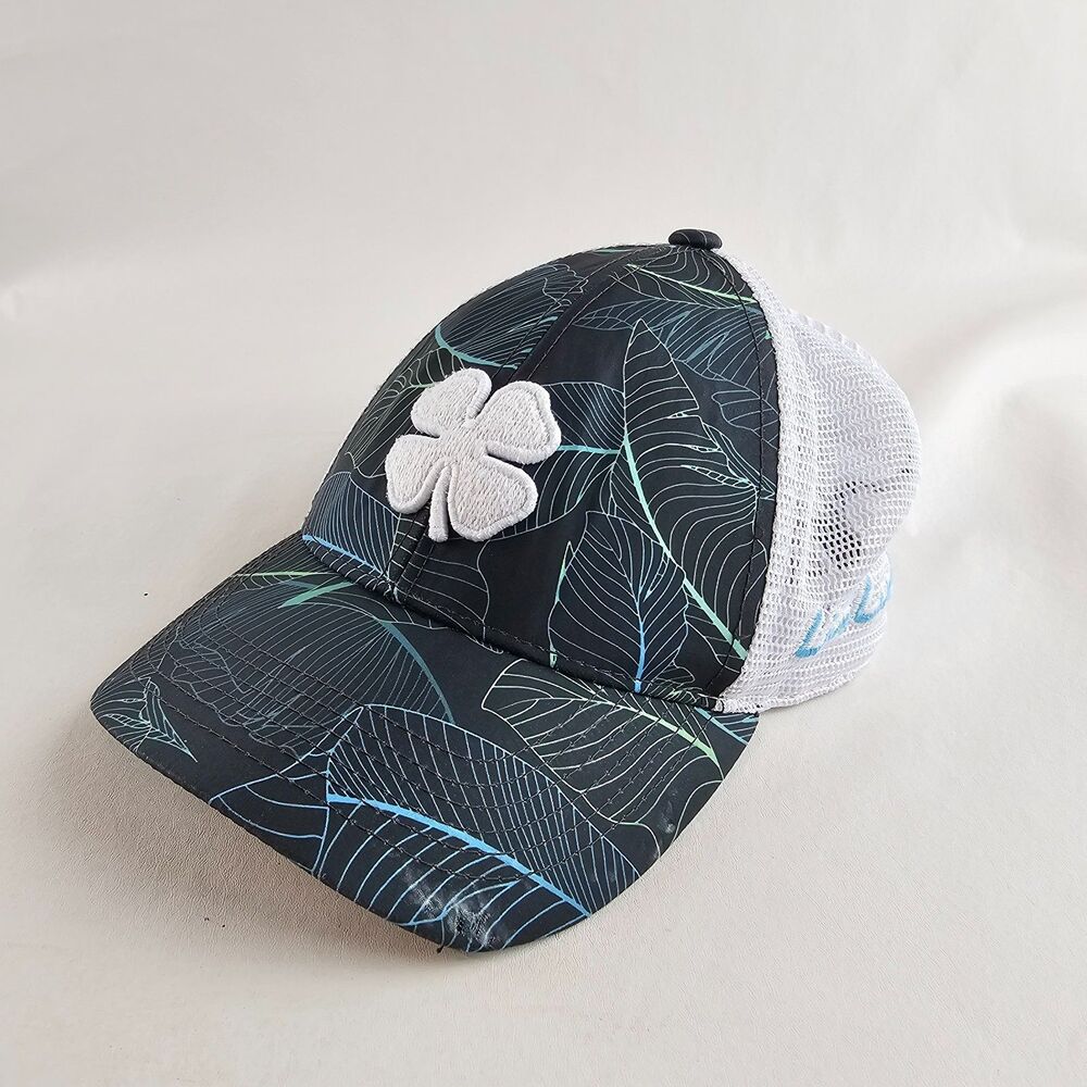 Black Clover Hat Mens Snapback Black White Tropical Leaf Trucker Golf Baseball